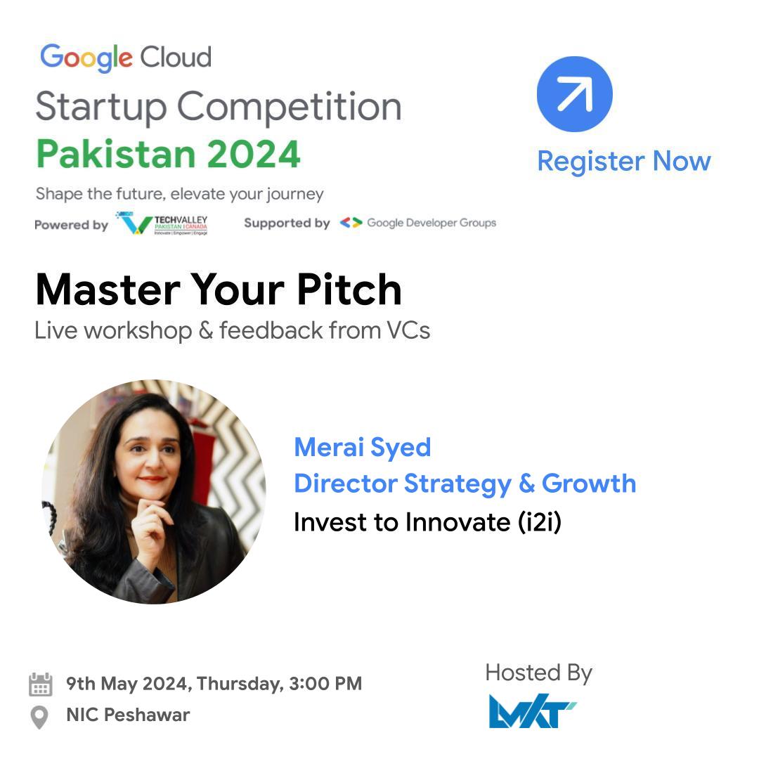LMKT (@lmktofficial) on Twitter photo Sharpen your pitching skills with Merai Syed, Director Strategy & Growth at i2i.
Join "Master Your Pitch" workshop for the Google Cloud Startup Competition Pakistan 2024.
Secure your spot now at: t.ly/T0UyM
<a href="/googlecloud/">Google Cloud</a>
<a href="/TechValleyPak/">Tech Valley Pakistan</a> Sharpen your pitching skills with Merai Syed, Director Strategy & Growth at i2i.
Join "Master Your Pitch" workshop for the Google Cloud Startup Competition Pakistan 2024.
Secure your spot now at: t.ly/T0UyM
<a href="/googlecloud/">Google Cloud</a>
<a href="/TechValleyPak/">Tech Valley Pakistan</a>