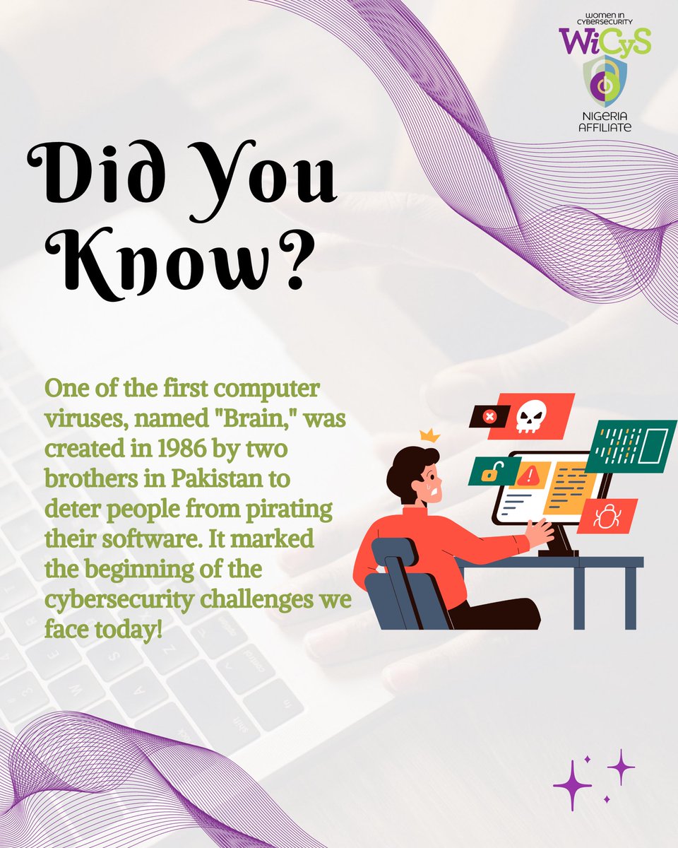 The fight for cybersecurity is not a recent realization.🙂 This a gentle reminder to keep your guard up and use an anti-malware on your system #CyberSecurityFacts 🖥️🦠 
#cybersecurity #FunFactFriday #WiCyS #CyberSecurityAwareness
