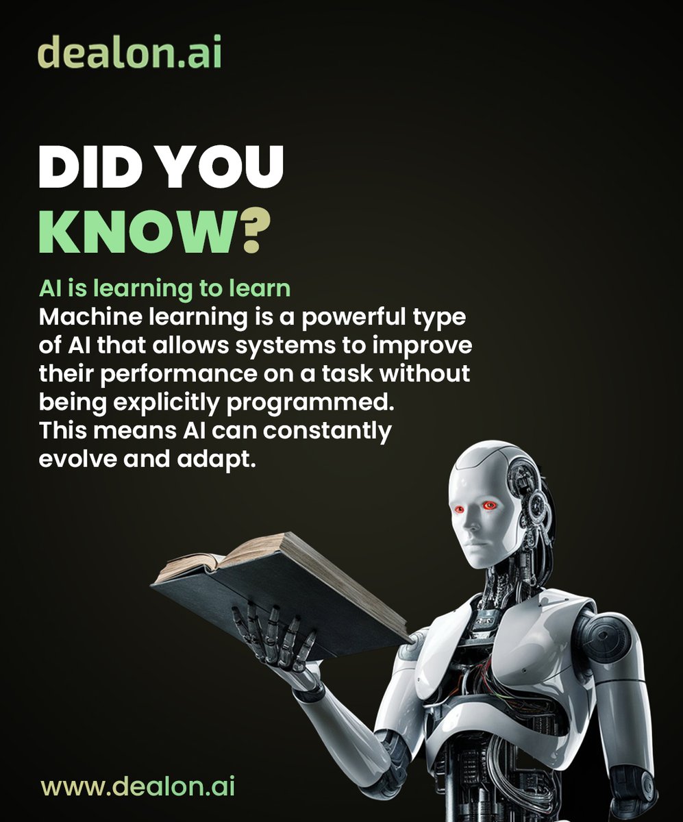 From learning to learning to learn—AI's journey is incredible!
Explore the realm of constant improvement with machine learning.

#AI #Tech #Innovation #MachineLearning #DealonAI