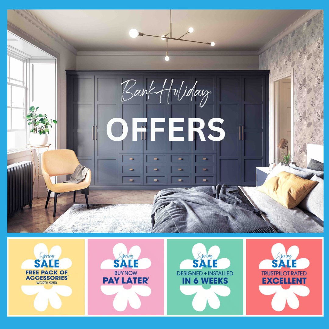 Our SALE prices this bank holiday ... book a FREE design visit today! 
🔍 MyFittedBedroom.com 

✅ Designed and installed in 6 weeks
✅ 10 Year Guarantee
✅ FREE Bedroom Design.

#FittedBedroom #FittedFurniture #BedroomDesign #Bedrooms #Interiordesign