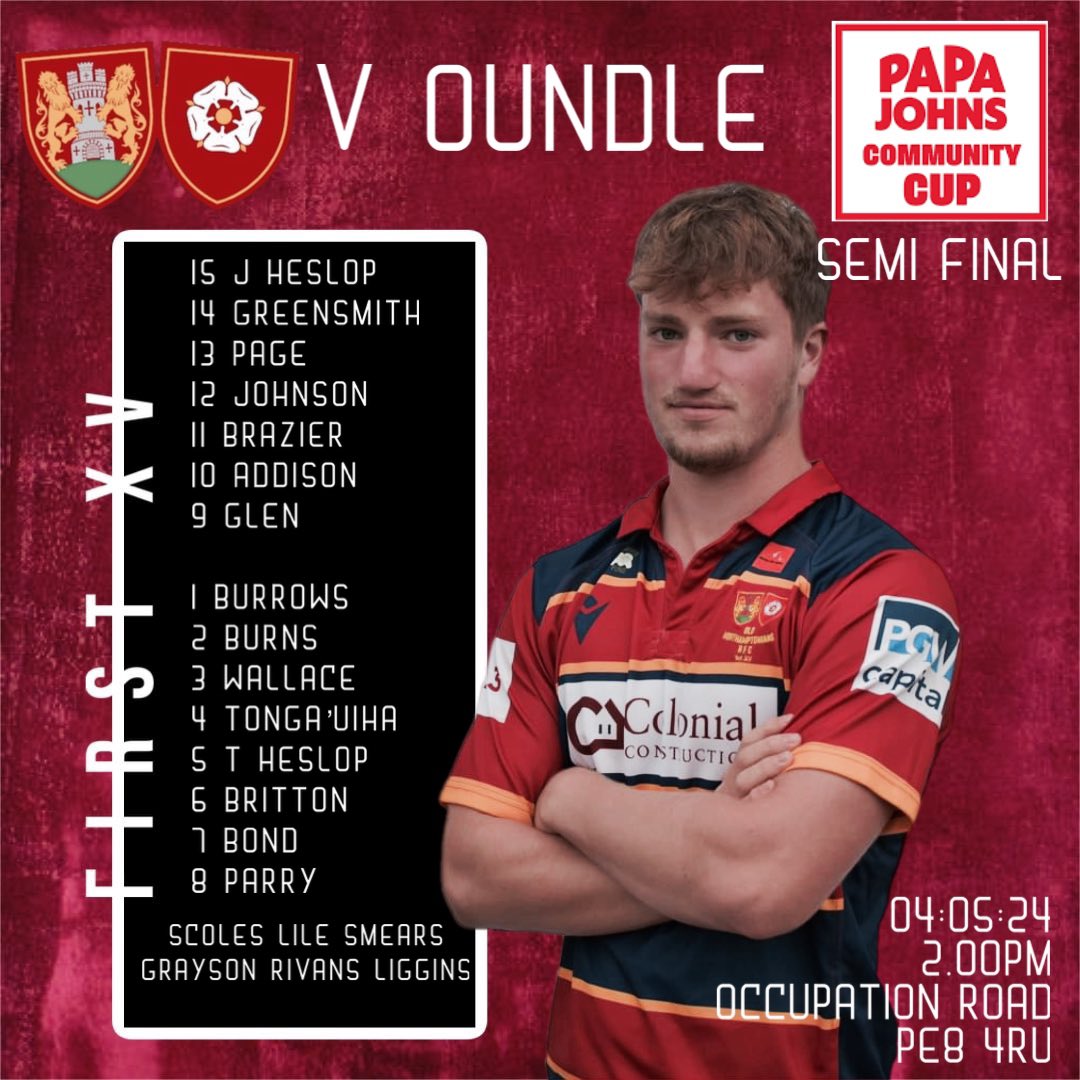 Here it is!

Your 1st XV squad to travel over to @official_ORFC for the semi-final of the @PapaJohnsUK Community Cup.

Would be fantastic to see you all there supporting the boys as they look to make it back to back finals.

Let’s go boys!

🔴🟡🔵💪💪