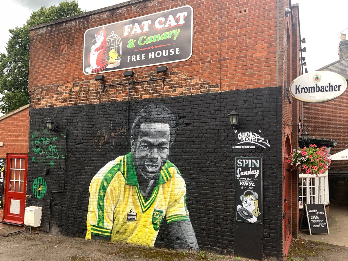 Mural of Justin Fashanu at the Fat Cat and Canary pub in Norwich. Fashanu was a Canary legend: began his career as an apprentice at NCFC and played 90 times for us.. RIP Justin.