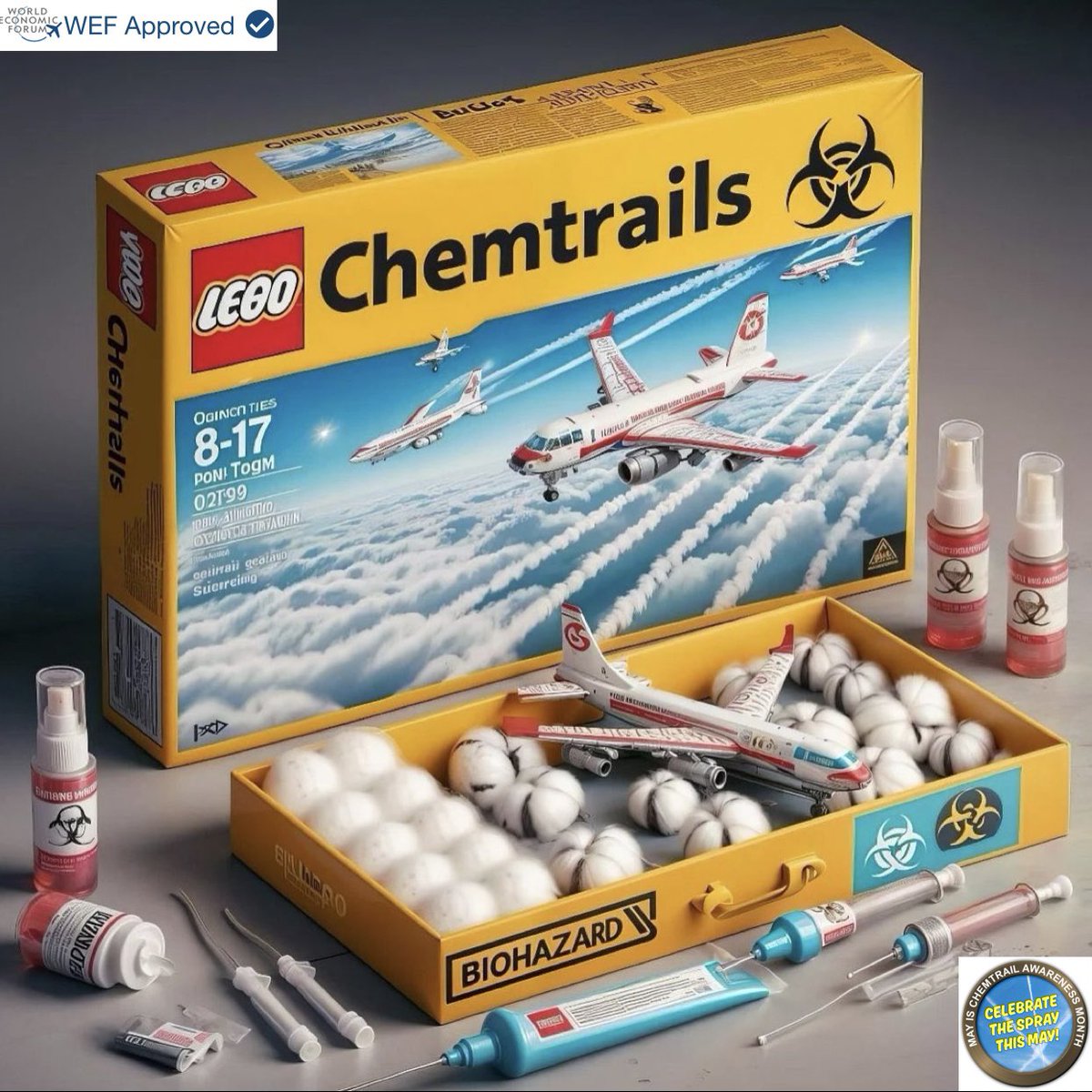 During #ChemtrailAwarenessMonth, why not start your children off on the journey to being terrified of the sky with this play set. Excellent for home schooling. Keep the little ones occupied on rainy days. Contains everything you need* *Dihydrogen Monoxide not included