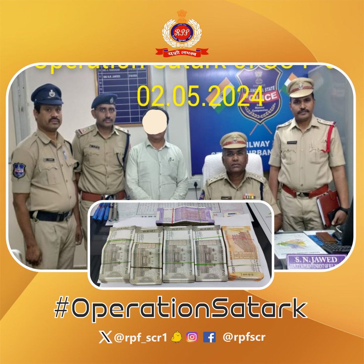 Securing our society, #RPF & #GRP #Secunderabad, made a vital catch at #Secunderabad Station. Seizing 2.30 lakh cash from an individual lacking valid documentation. #OperationSatark @RPF_INDIA @rpfscr_sc @RailMinIndia @SCRailwayIndia @IInspectorrpfsc