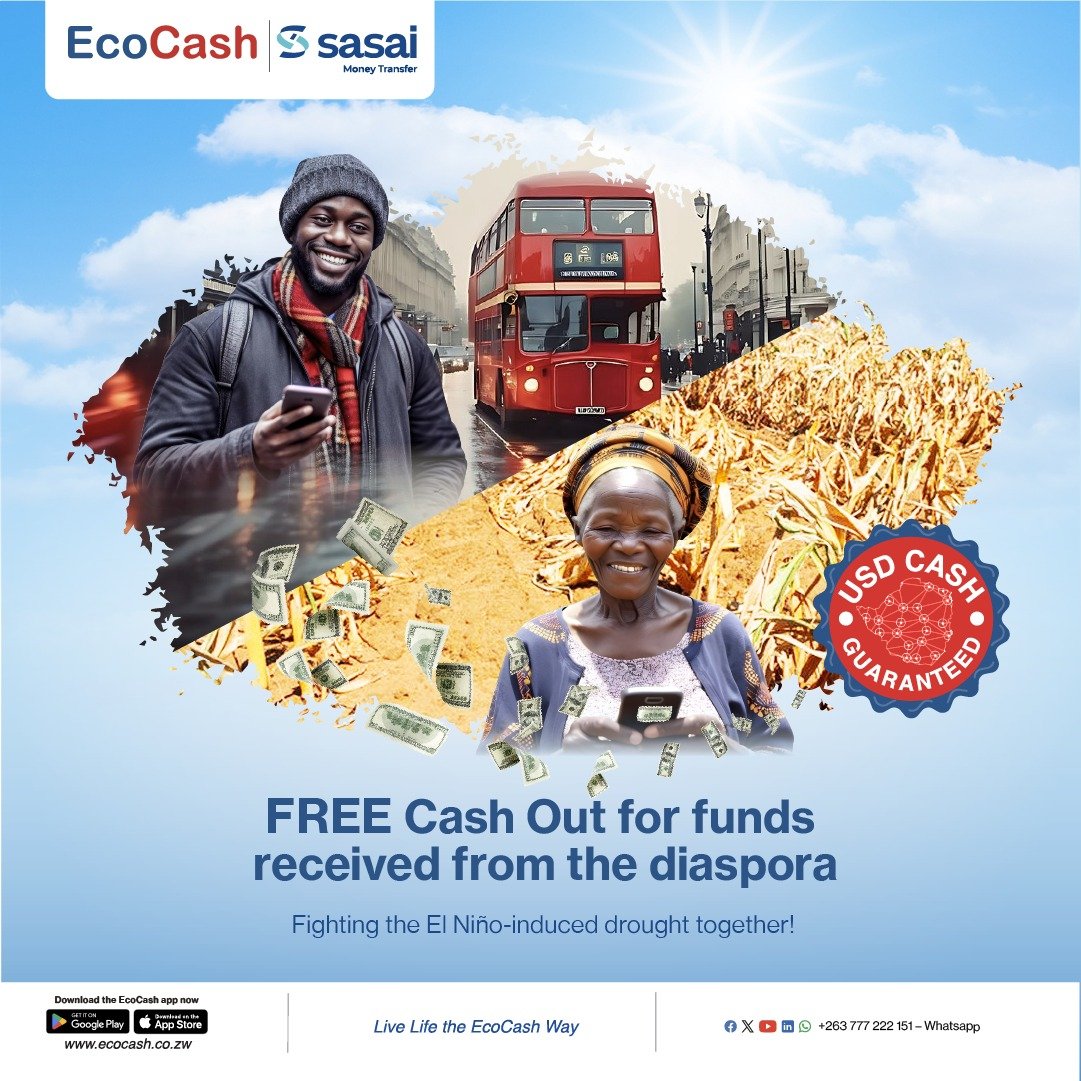 Your family and friends in the diaspora can now send money to Zimbabwe via SasaiMoneyTransfer into your EcoCash USD wallet for FREE!