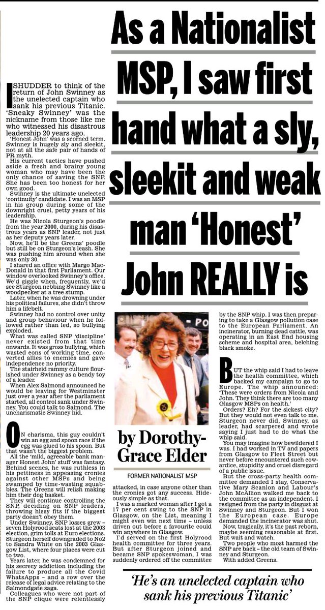 Dorothy Grace -Elder was a MSP under John Swinneys leadership 1st time round, her assessment of sly, sleekit and weak is a warning to today's crop of MSPs.