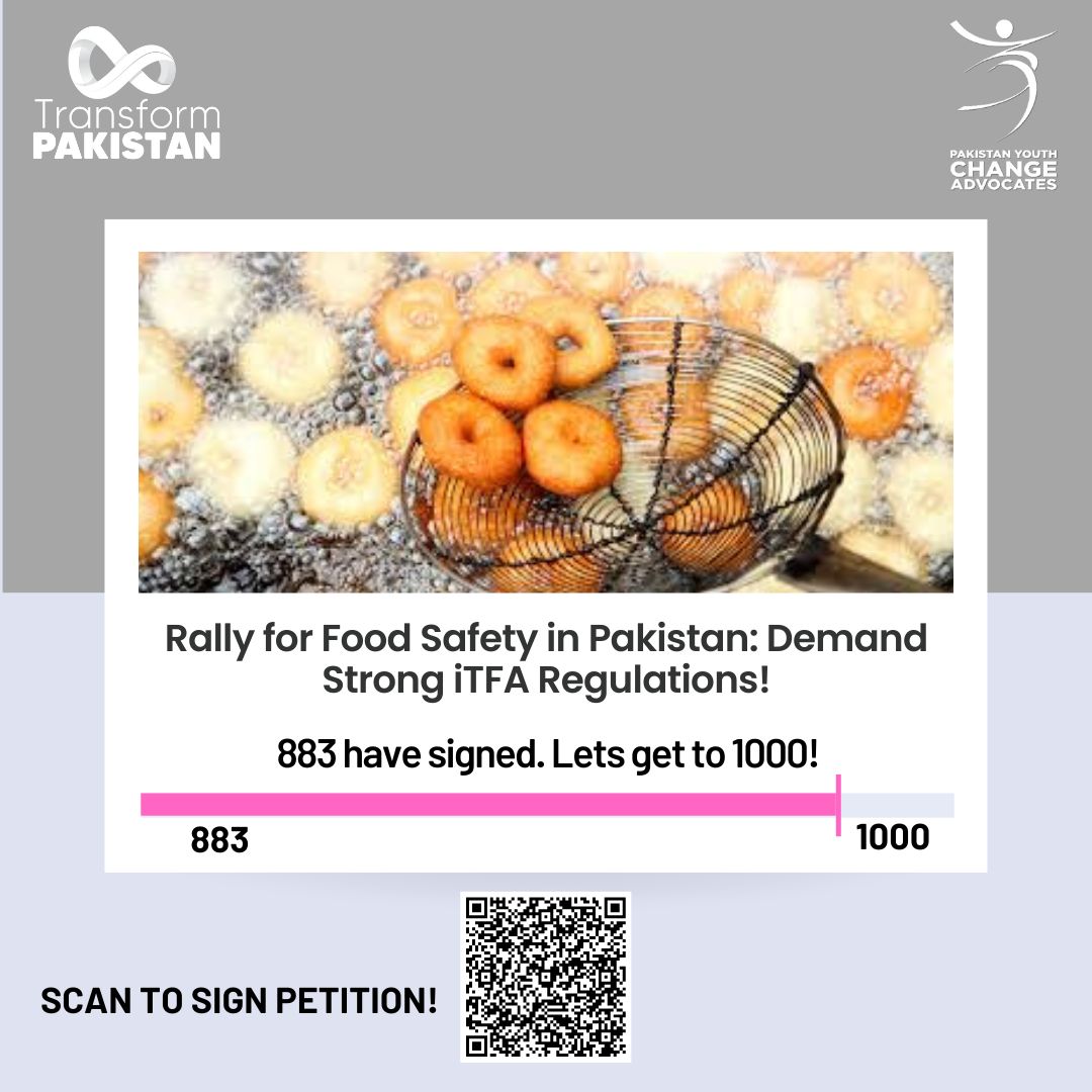 Let's unite to achieve our target of 1000 signatures. Your support is crucial. Sign the petition immediately for food that's safer, healthier and without #transfats! 🚫
🔗 Petition link: bit.ly/3SvvyQ0
 #TRANSFORMPakistan  #Transfattyacids #Transfatsfreepakistan