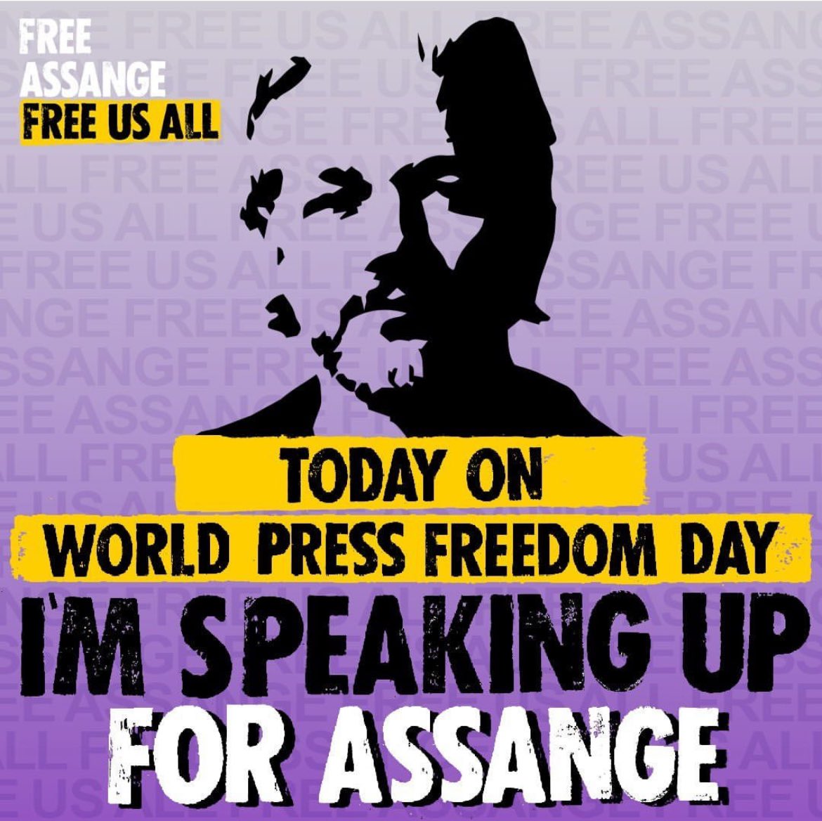 Heute ist der Tag der #Pressefreiheit und #JulianAssange sitzt immer noch im Hochsicherheitsgefängnis in London, weil er US-Kriegsverbrechen veröffentlichte. Komm vom 16.-23. Juni zum Friedenscamp von @StoppRamstein 🕊️#FreeJulianAssange @Stella_Assange @DefenseAssange