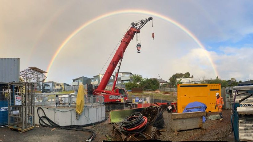 Now, that's the way to tie a bow around our micro-tunnelling work 🌈 As the team was wrapping things up today, this epic rainbow was spotted above our Rawalpindi Reserve site in Mt Albert. Our Central Interceptor micro-Tunnel Boring Machine, Domenica - the teeth of our…