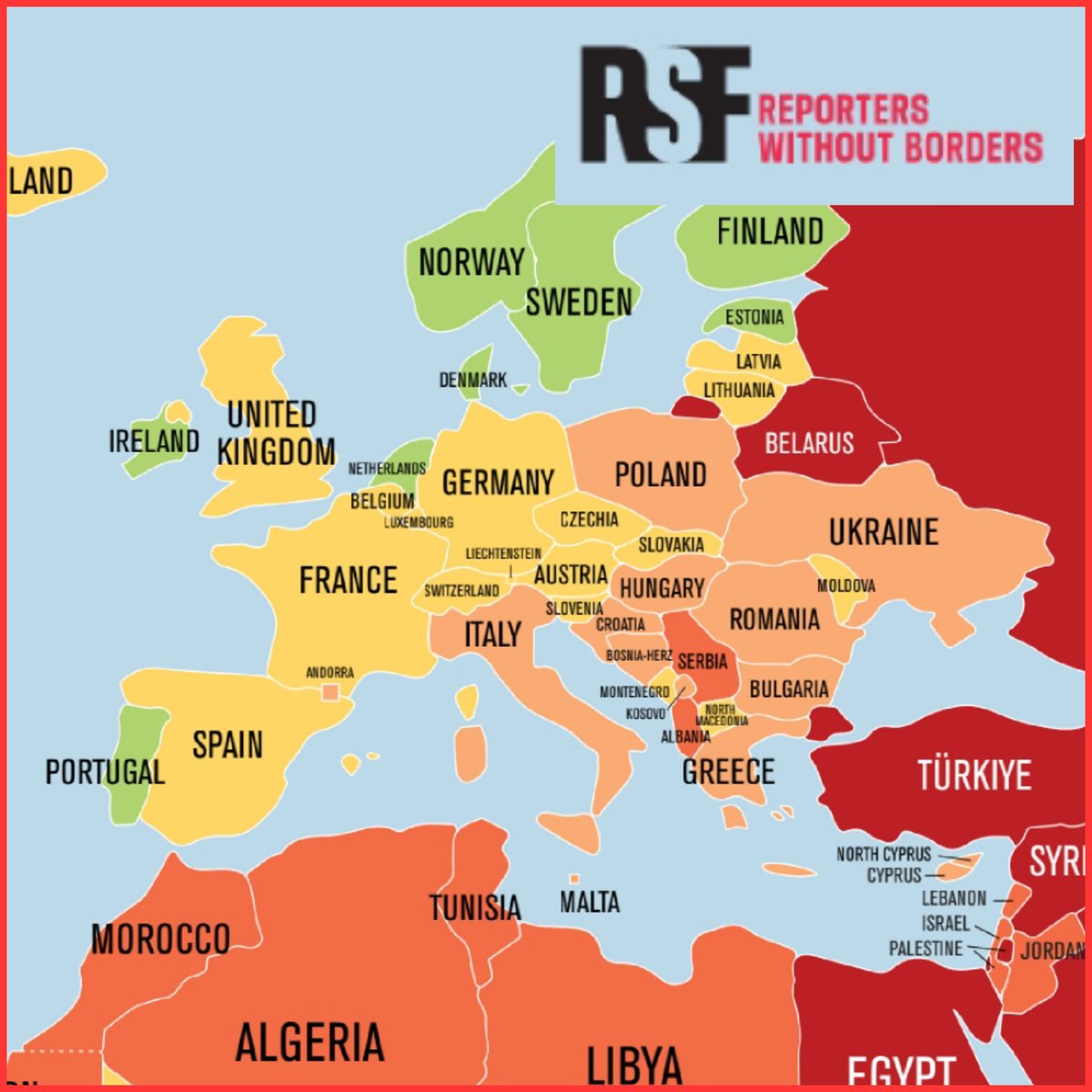 L'annuale report sulla libertà di stampa di @RSF_inter: l'Italia perde 5 posizioni e finisce nella fascia dei Paesi 'problematici'. Le ragioni sono ormai note: le pressioni del governo, le leggi bavaglio e le querele temerarie. #RSFIndex World Press Freedom Index