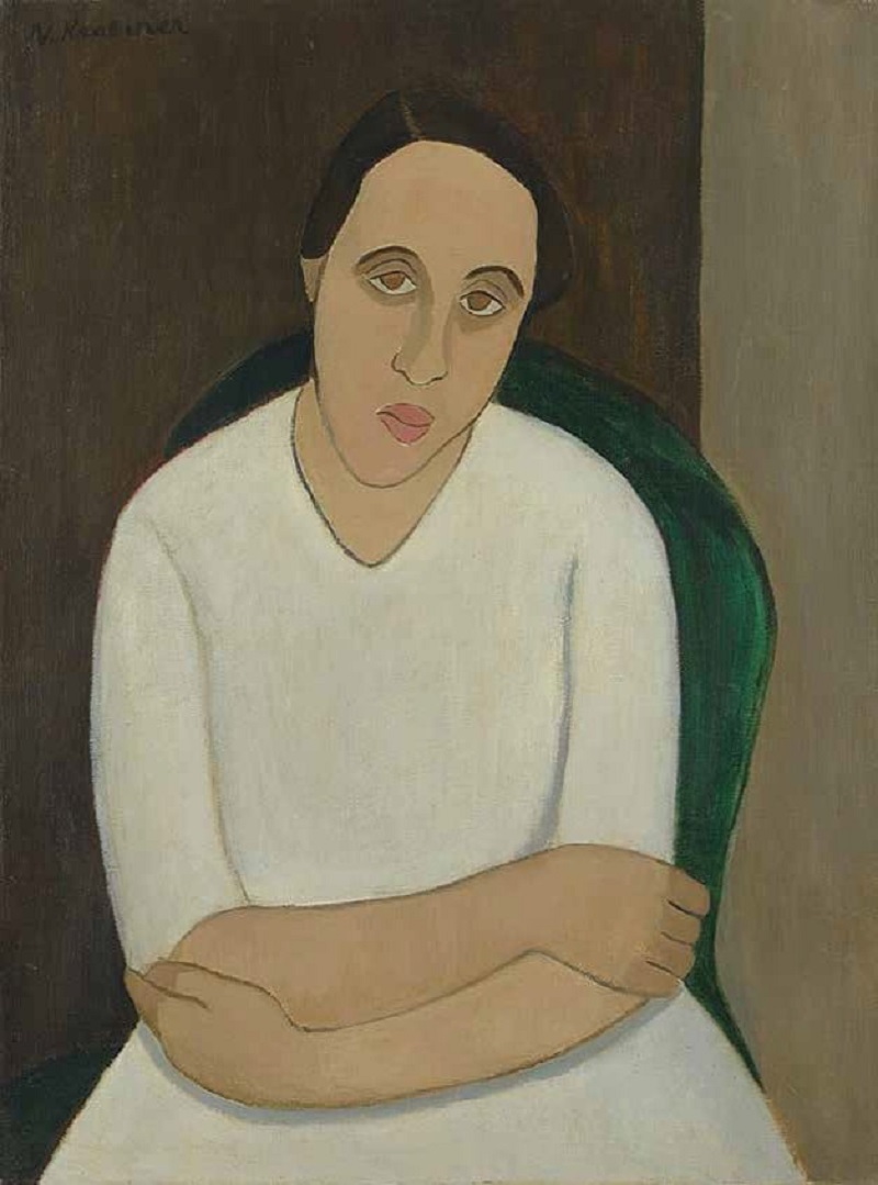 Nathalie Kraemer (1891, France - 1943, Auschwitz), French Portrait of a Young Woman in a White Dress.