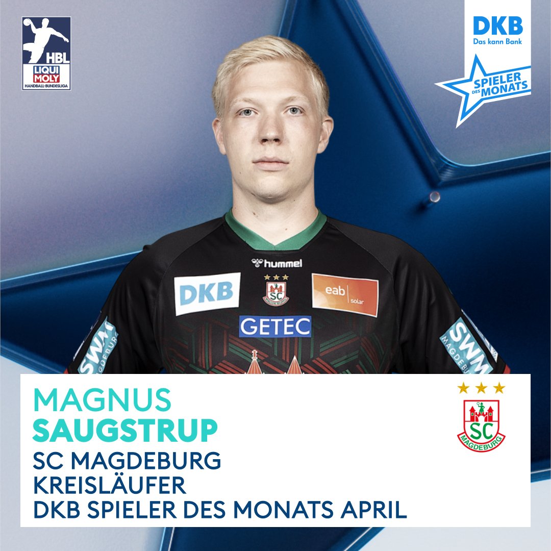 Bereits zum zweiten Mal in dieser Saison geht der 'DKB Spieler des Monats' an Magnus Saugstrup. Unser Kreisläufer setzte sich in der April-Wahl mit über 50 Prozent Vorsprung auf die Konkurrenz durch. 💪 Stark, Saugi 💚❤️