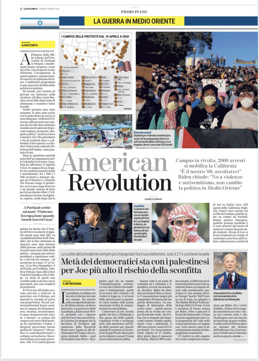 American Revolution. Alberto Simoni su @LaStampa. Ma metà dei democratici sta con i palestinesi. Tra cui l’ala progressista di Bernie Sanders. #AmericanUniversities #Netanyahu_A_criminal_of_war