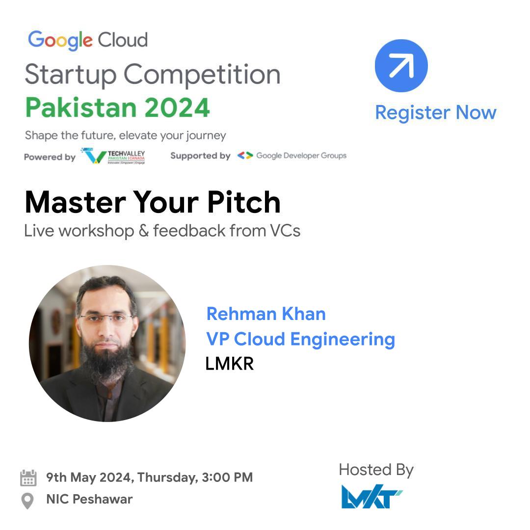 LMKT (@lmktofficial) on Twitter photo Sharpen your pitching skills with Rehman Khan, VP Cloud Engineering at <a href="/LMKRNews/">LMKR</a>.
Join "Master Your Pitch" workshop for the Google Cloud Startup Competition Pakistan 2024.
Secure your spot now at: t.ly/T0UyM
<a href="/googlecloud/">Google Cloud</a>
<a href="/TechValleyPak/">Tech Valley Pakistan</a> Sharpen your pitching skills with Rehman Khan, VP Cloud Engineering at <a href="/LMKRNews/">LMKR</a>.
Join "Master Your Pitch" workshop for the Google Cloud Startup Competition Pakistan 2024.
Secure your spot now at: t.ly/T0UyM
<a href="/googlecloud/">Google Cloud</a>
<a href="/TechValleyPak/">Tech Valley Pakistan</a>