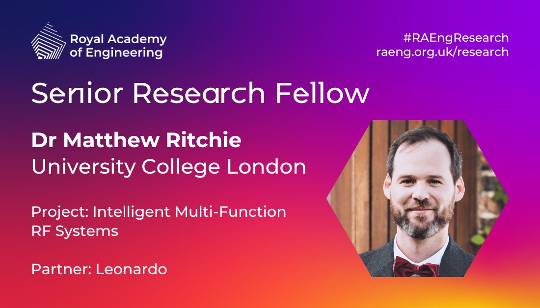 🎉 Exciting News! 🎉 Dr Matthew Ritchie has been appointed Senior Research Fellow to @RAEngNews! 🚀 Read more: ucl.ac.uk/electronic-ele… Congrats, @DrMattR1 👏 #EngineeringExcellence #ResearchInnovation #UCLEngineering