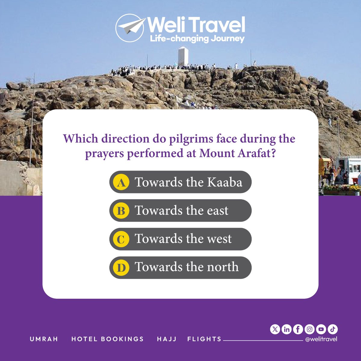 Test your knowledge.

As we prepare for the sacred journey of Hajj 2024, let's keep our minds sharp with a little quiz.

 Comment with your right answer. 📝 
#WeliTravel  || #QuizTime || #Hajj2024