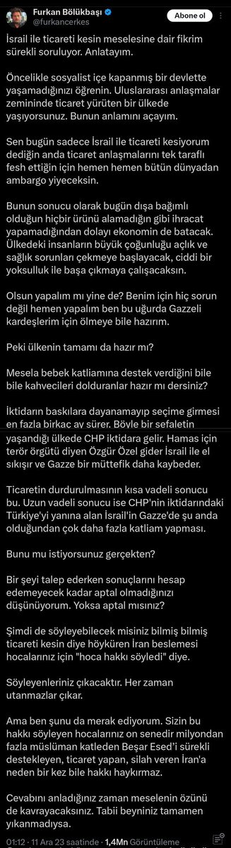 “Ar damarının çatlaması” derler ya… İşte o hafif kalır. Bunların ar damarı yarılmış. Trake solunumu yapan canlıların bile bir yolu var. Hayatları dengeli bir düzen var. Bu adamların yönü, tarafı, savundukları dava vs. hiçbir şey belli değil. Bir gün öyle bir gün böyle. Tazmanya…