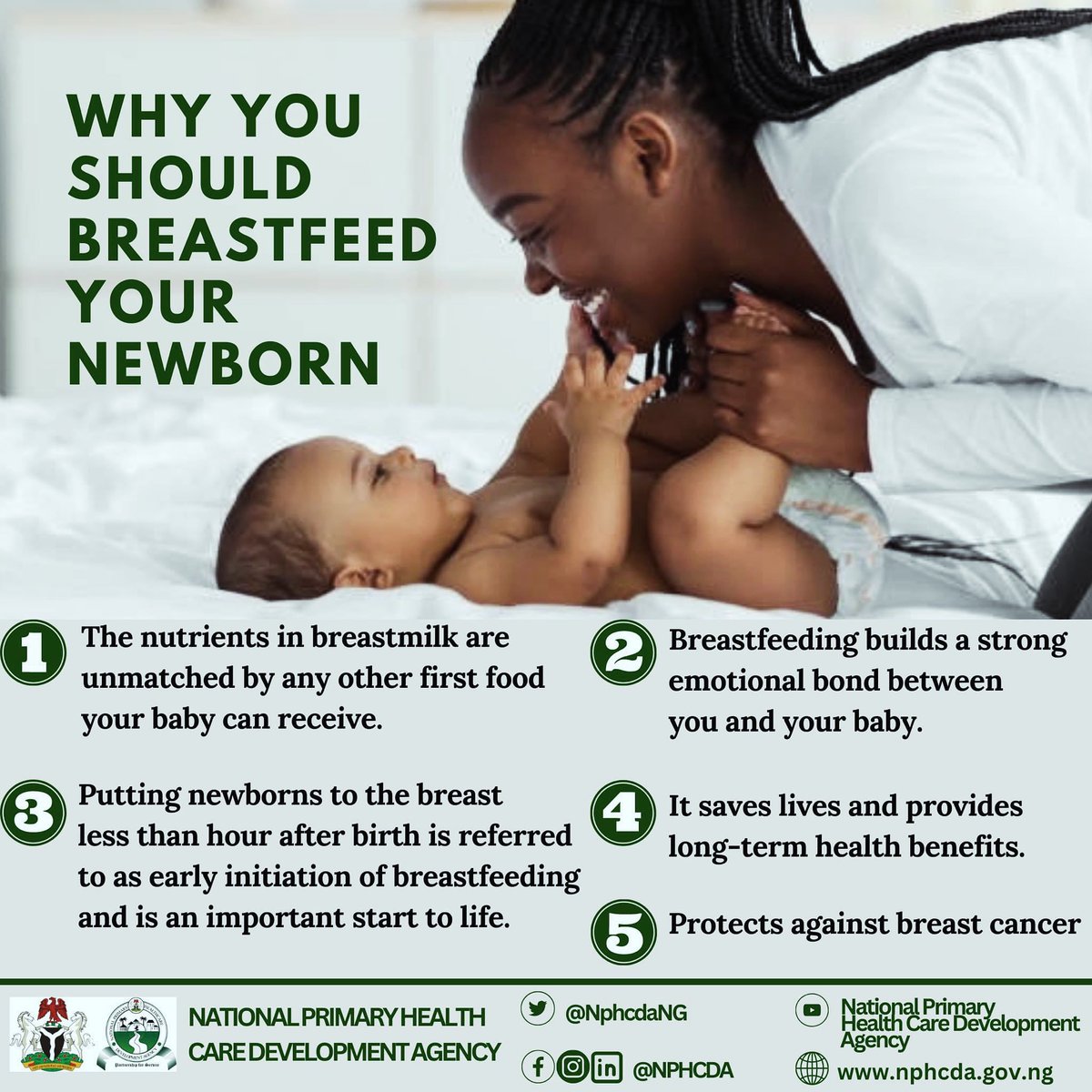 There is no need to give your baby water during the first 6 months as Breast Milk contains enough water and all the nutrients the baby needs to grow well and develop. #ExclusiveBreastfeeding