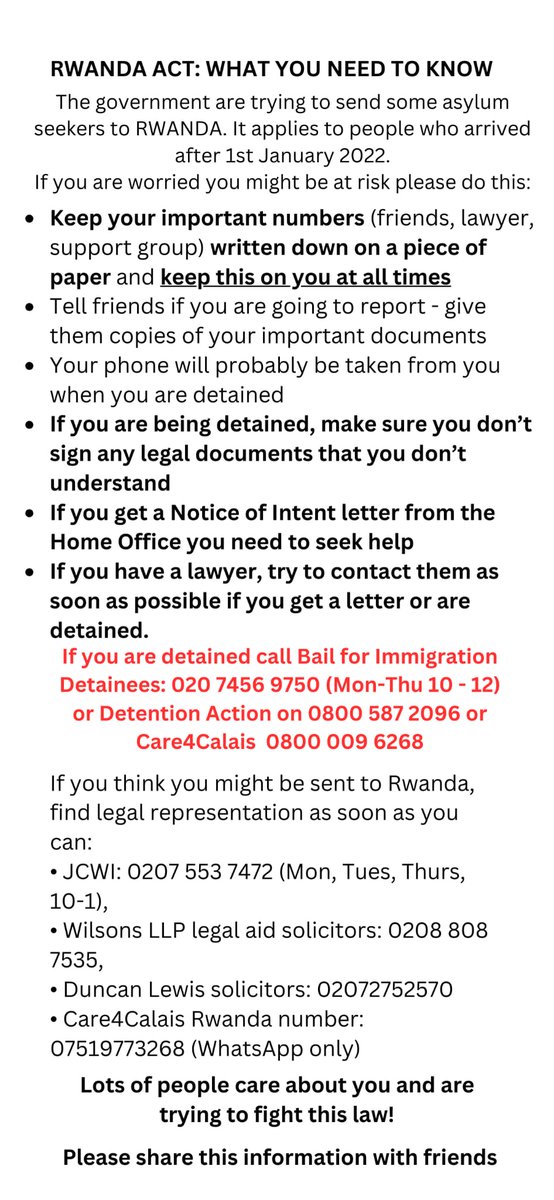 If you are, or know people who are, at risk of being detained in immigration detention, please, please share these key messages with them! Everyone in the asylum system is scared right now: this is not sowing fear, it is spreading crucial information. Knowledge is power.
