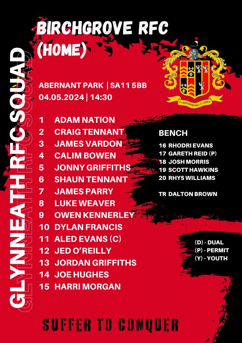 🇩🇪TEAM NEWS🇩🇪
Here’s the team to face @BirchgroveRFC at home tomorrow. @Joe_Hughes10 @HarriM10 & Owen Kennerley return to the backline. @LWeaverrr @AdamNation02 & Griffo bolster the pack. 

A thanks to @GlamWandsRFC for the permit to help us cover our front row 🤝