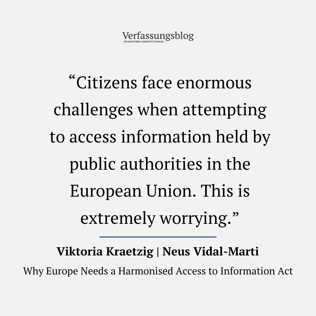 Access to information is crucial for journalism. Yet, Member States and the EU itself handle access to information very diversely (and sometimes rather opaque). VIKTORIA KRAETZIG (@Viktoriasophiee) and NEUS VIDAL-MARTI (@neusvidal) with a proposal: verfassungsblog.de/why-europe-nee…