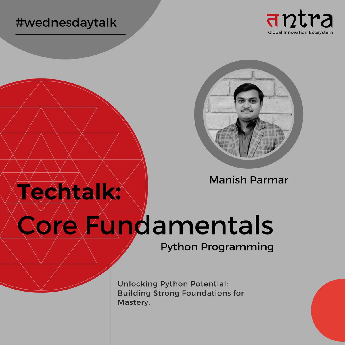 Python pro Manish Parmar breaks down core Python fundamentals at Tntra's #PythonGuild!  From syntax to OOP, attendees got hands-on practice & a deep dive into variables, conditionals, functions & data structures. #PythonCoding #PythonLearning #PythonLearning #PythonDeveloper