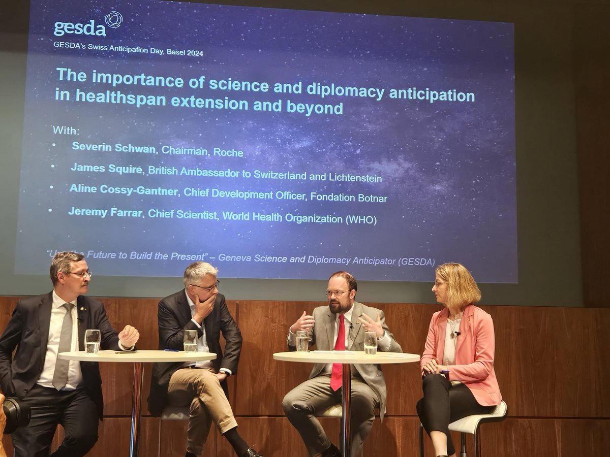A great pleasure to speak at the GESDA Anticipation Day on Healthy Ageing at the @Roche Campus in Basel yesterday, sharing the UK 🇬🇧 government’s innovative approach & initiatives to increase healthy, independent life for all.