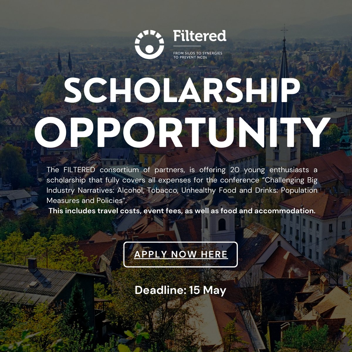 📣 #Filtered is offering 20 scholarships - covering travel, event fees, food & accommodation - to people aged under 35 for the conference 'Challenging Big Industry Narratives', which will take place on 27-28 June in Ljubljana 🇸🇮. Apply here by 15 May 👉 bit.ly/4b12h6l