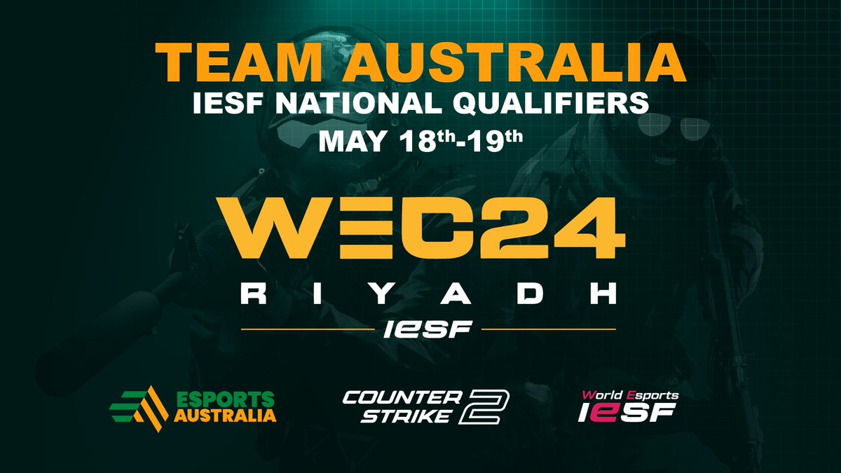 ATTENTION: AUSTRALIAN IESF QUALIFIERS

The Australian Nationals for the IESF World Esports Championships Riyadh 2024 are now open!

Counter-Strike 2 will take place on 18th and 19th of May, 2024.

Divisions: Open & Women

More information and to register: esportsaustralia.org.au/event/iesf24-n…