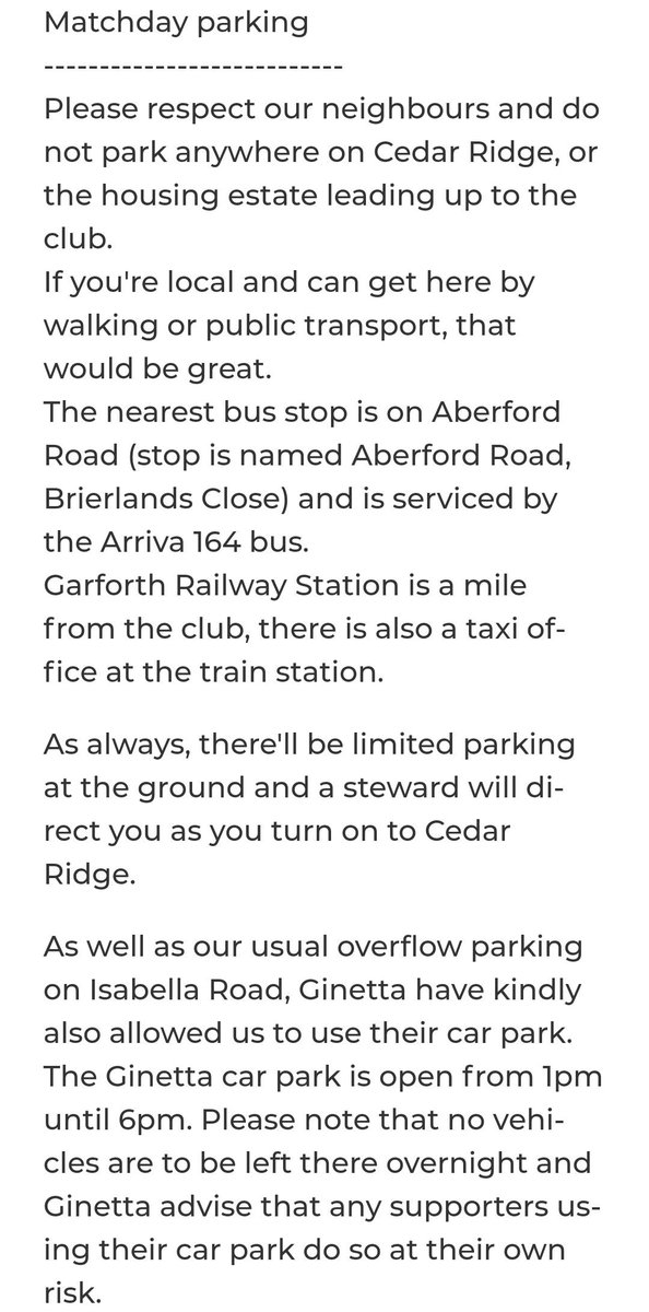 For Saturdays NCEL playoff final it's the same parking arrangements as last week.
Please get here early and if you can, leave the car at home.