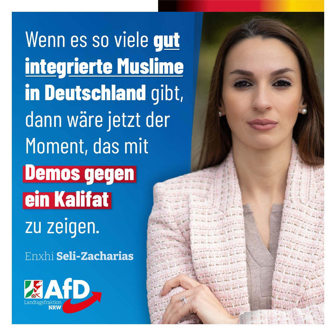 „Wenn es so viele gut integrierte Muslime in Deutschland gibt, dann wäre jetzt der Moment, das mit Demos gegen ein Kalifat zu zeigen.“ - @EnxhiSeli

#AfD #ltNRW #Kalifatdemo #Islamismus #Zuwanderung