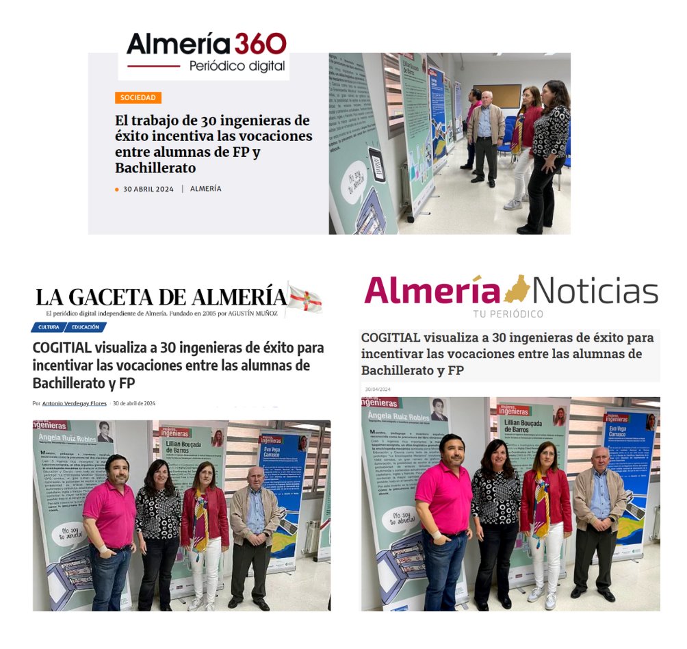 ✨La Exposición itinerante 'Mujeres Ingenieras de Éxito' llega a Almería y numerosos son los medios que se han hecho eco de tal acontecimiento✨ ➡️bit.ly/3JKE8oA vía @Almeria360 ➡️bit.ly/3JMbjbC vía @Lagaceta08 ➡️bit.ly/4a95Kyu vía #AlmeríaNoticias