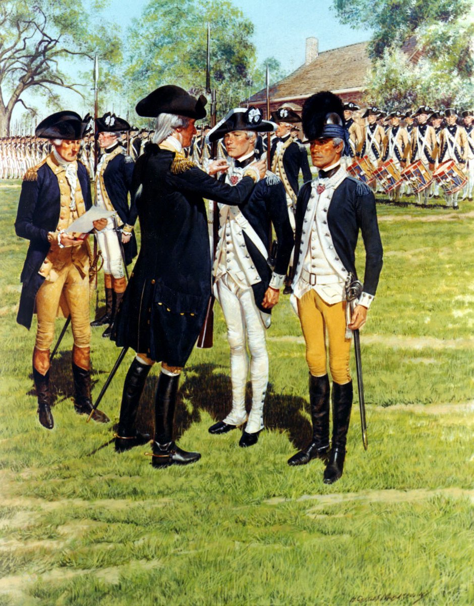 3 May 1783 Newburgh NY Sgt Elijah Churchill & William Brown received The Badge of Military Merit from Gen Washington. Award created by Washington to recognize soldiers who exhibited unusual gallantry in battle, but also extraordinary fidelity & service. #History #AmRev #RevWar