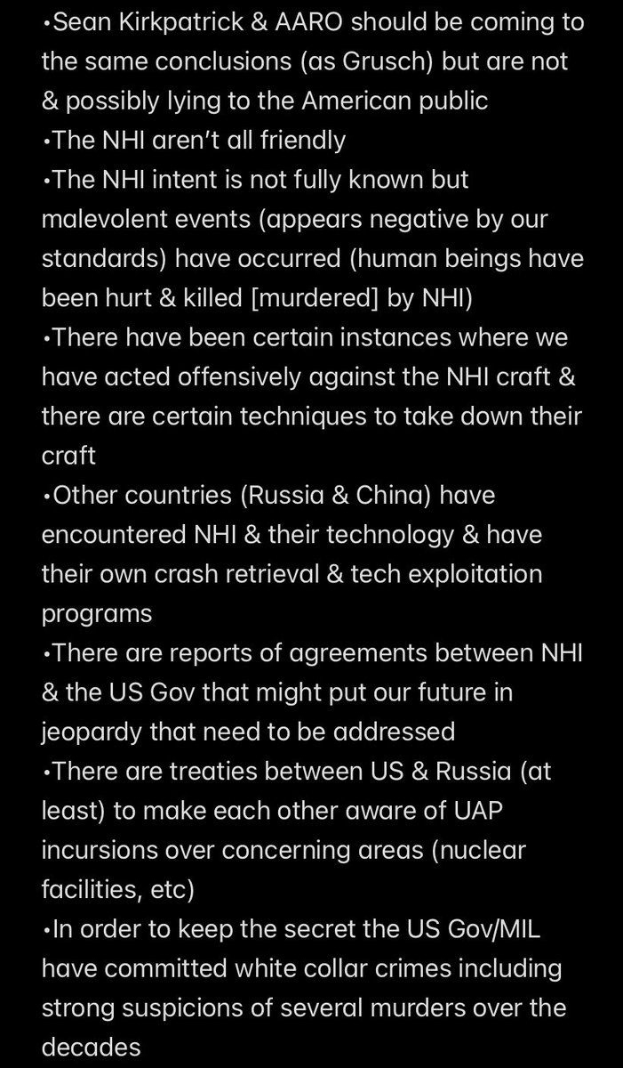 I’ve made a list of all of Grusch’s claims from his original @NewsNation interview w/ @rosscoulthart (📺 newsnationnow.com/space/ufo/we-a…📺)

I’ve often seen people bring up *some* of the more digestible claims & leave out the heavier ones

Worth a review 👀

#UFO𝕏 #uap #NHI