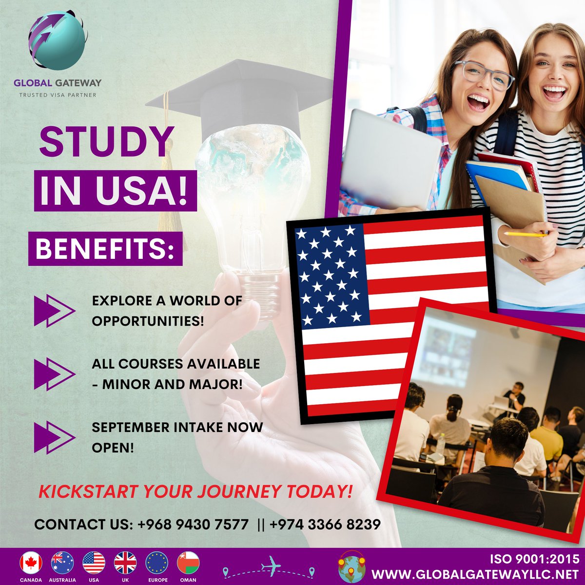 Study Abroad in the USA: Your Gateway to Global Education! 🌍📚

𝑨𝒑𝒑𝒍𝒚 𝑵𝒐𝒘! 📦💼✨
info@globalgatewayllc.net

 #StudyUSA #InternationalEducation #GlobalLearning #EducationAbroad #StudyAbroadPrograms