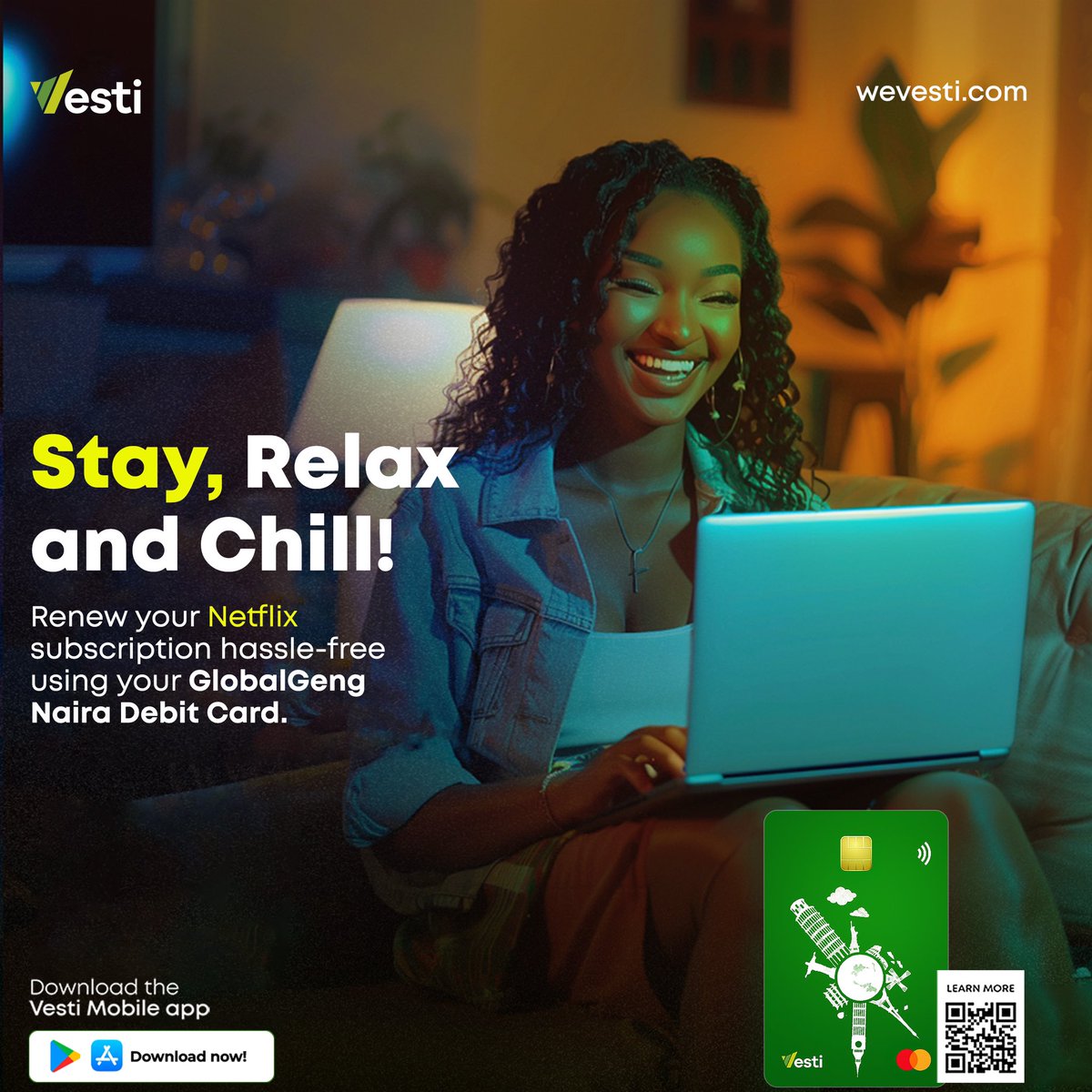 Binge-watching and chilling this weekend? Don’t worry about subscription hassles! Use your GlobalGeng Naira Debit Card for a smooth Netflix renewal. Request for your GlobalGeng card today and #NaijaStreamEasy all weekend long! #GlobalGeng #NetflixAndChill #WeekendVibes