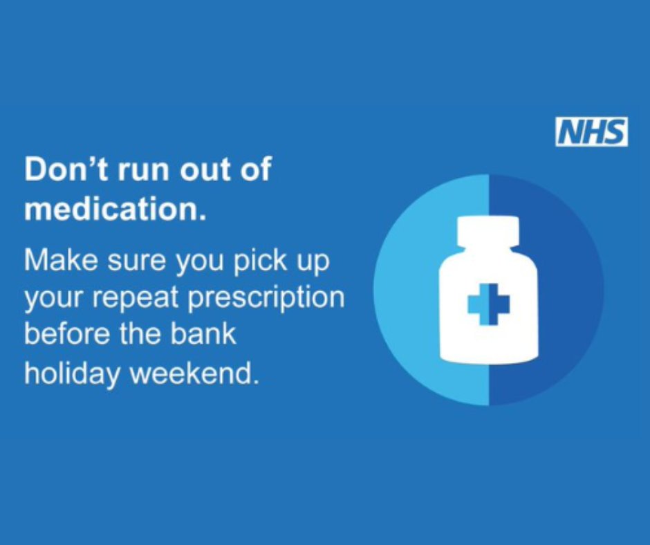 Make sure you order your prescription as early as you can to ensure you don’t run out of medication this bank holiday weekend 💊 You can check which pharmacies will be open here: bit.ly/3QtIUun