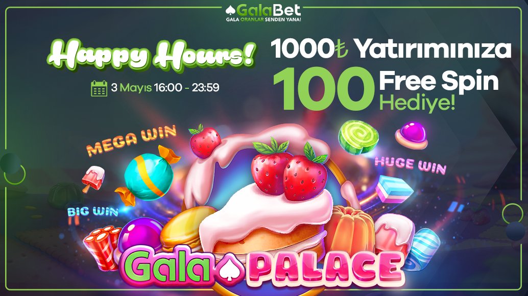 ⚡️ GalaBet'te Happy Hours başladı! ⏰ 16:00-23:59 saatleri arasında 1000₺ yatırımınıza Gala Palace oyununda geçerli 100 Free Spin Hediye! kisalt.gg/GalaTwitter ♠️ Hemen katılmak için tıklayın!
