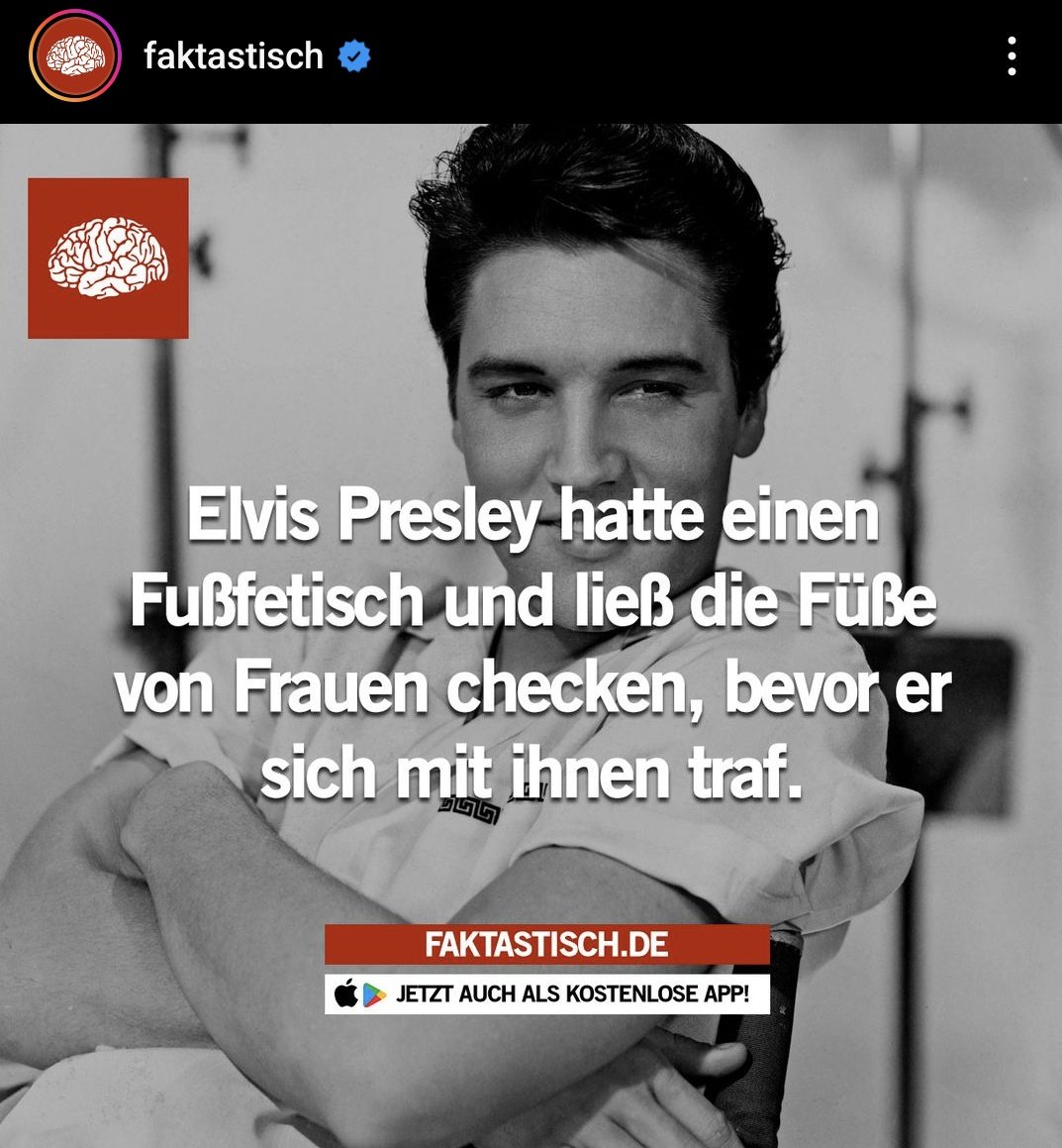 Junge wie verfickt hart geht das denn bitte ich brauch auch so ein Team von Fuß-Checkern die sicherstellen dass sich mir nur Fußkettchen Prinzessinnen nähern dürfen Elvis Presley Mann mit Klasse und Niveau