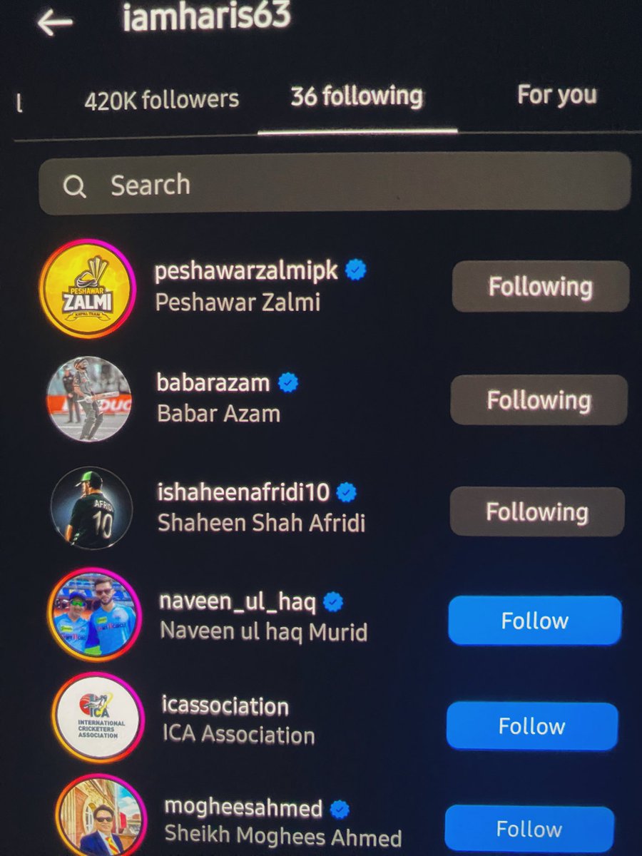 Took a picture Instead of A Screenshot to let people know about the fake screenshots circulating.

Mohammad Haris is following Babar azam, Shaheen Afridi, Peshawar Zalmi

Stop spreading hate and fake news.