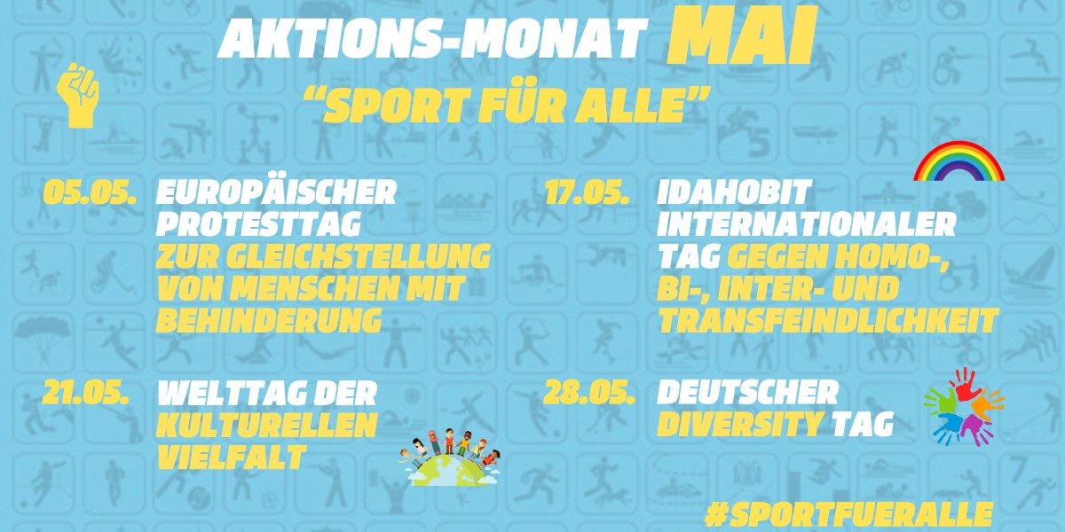 🌈 Im Aktionsmonat Mai zeigen wir euch an mehreren Aktionstagen, warum #SportFuerAlle da ist! 💪 👉 Verfolge den Monat auf @sportDland und sei dabei! 🤸 #SportFuerAlle #Sportdeutschland #Geschlechtergerechtigkeit #StayTuned