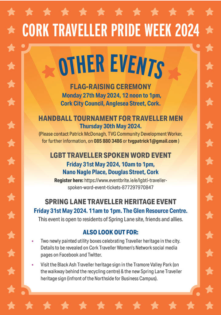 Delighted to share our Traveller Pride Festival Programme - join us from 27th May for a week of celebrating Traveller culture, heritage and identity! #TravellerPride @itmtrav @NTWFIRL @corkcitycouncil @UCC @MTUCork_Access @SoarForAccess @CorkCesca @CorkMidsummer @TriskelCork