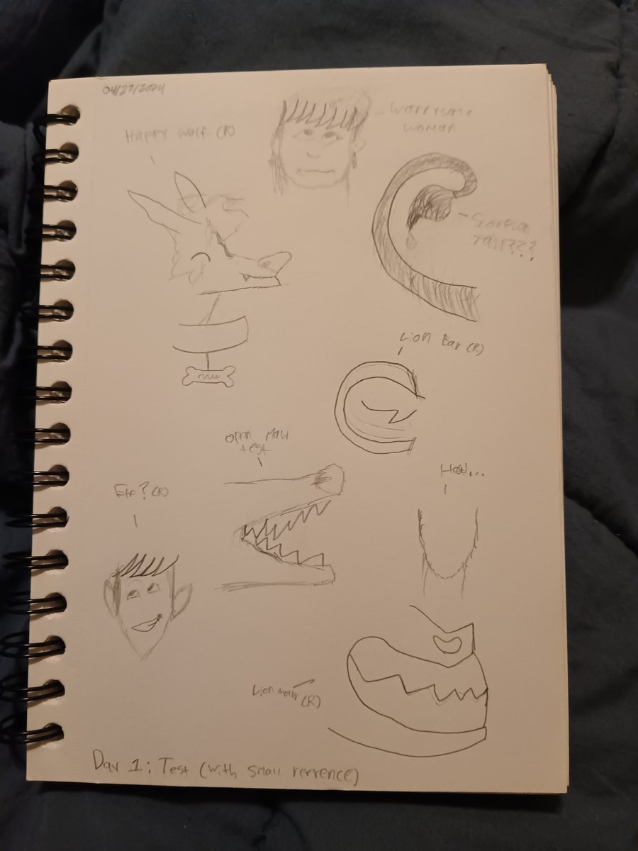 Currently working through my journey of improving my art skills little by little! I will be occasionally doing 'Practice Pages' in my art book and posting them here, enjoy! (Warning: My Art Skills are trash at the moment)

Day 1: Test (With small reference)