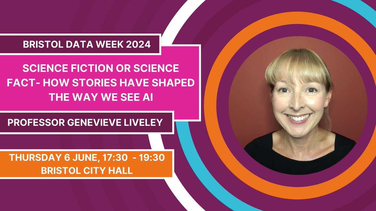 📢Don't miss out on our public lecture for #BristolDataWeek Join us to see how stories have shaped the way we see AI with Professor Genevieve Liveley. Tickets are going fast! Make sure to grab your ticket now: tinyurl.com/y9f68r9r #AI #DataScience