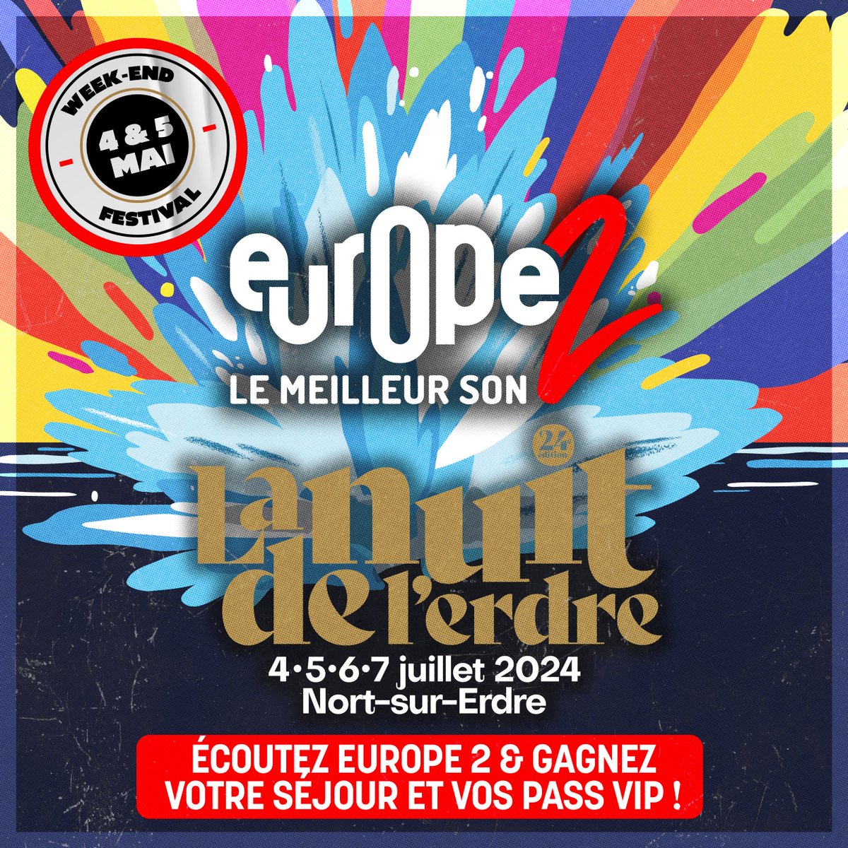 Europe 2 vous offre vos séjours et vos pass VIP pour le Festival @LaNuitdelErdre 🥳 Pour GAGNER ➡ écoutez Europe 2 et envoyez EUROPE 2 au 7 12 13 (3×0,75 cts + prix du SMS) ✨