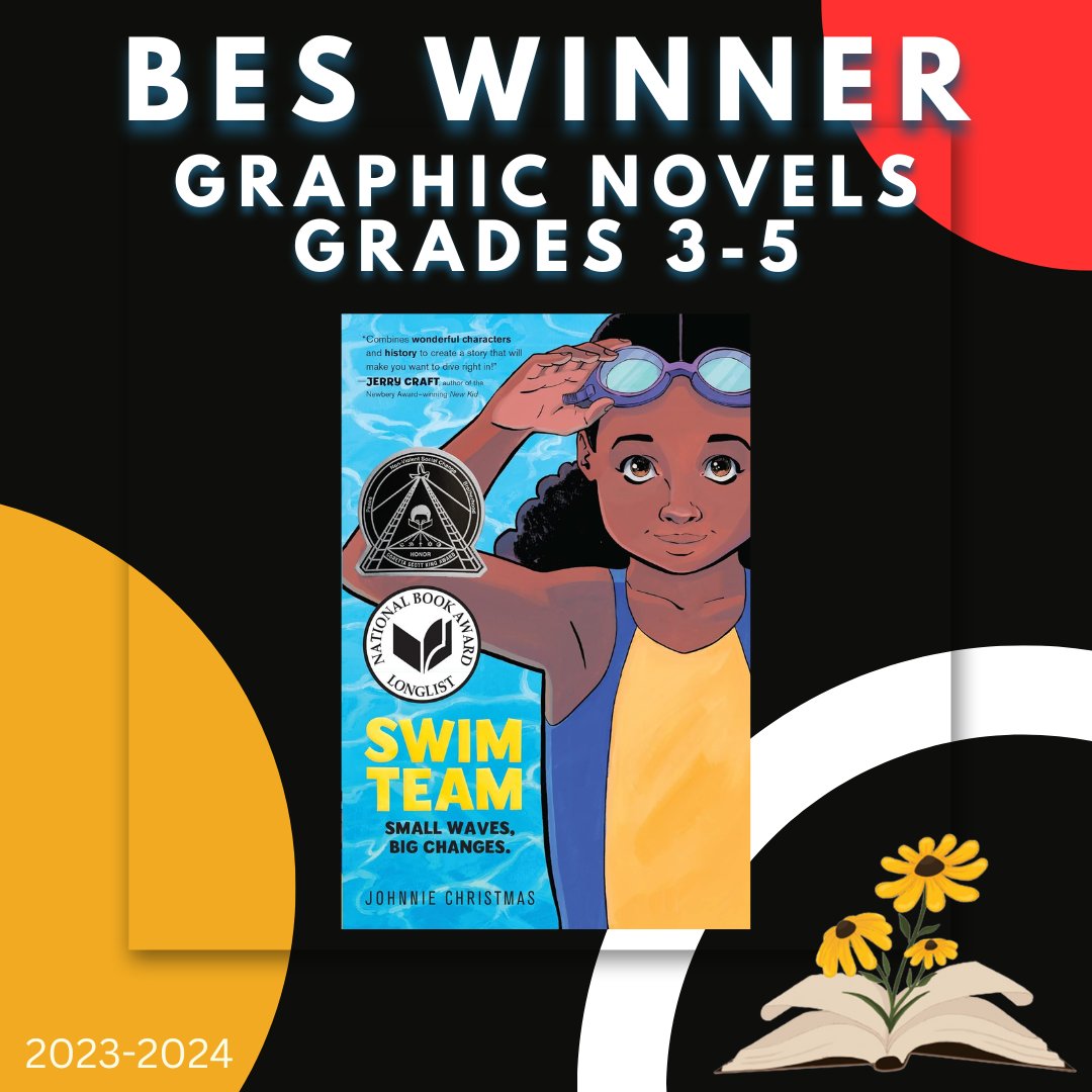 Maryland Association of School Librarians' Black-Eyed Susan Book Award committee is very excited to announce the 2023-2024 student-chosen winners! Congratulations to our Grades 3-5 Graphic Novel Award Winner, SWIM TEAM@j_xmas. For more info, visit maslmd.org/most-recent-wi…