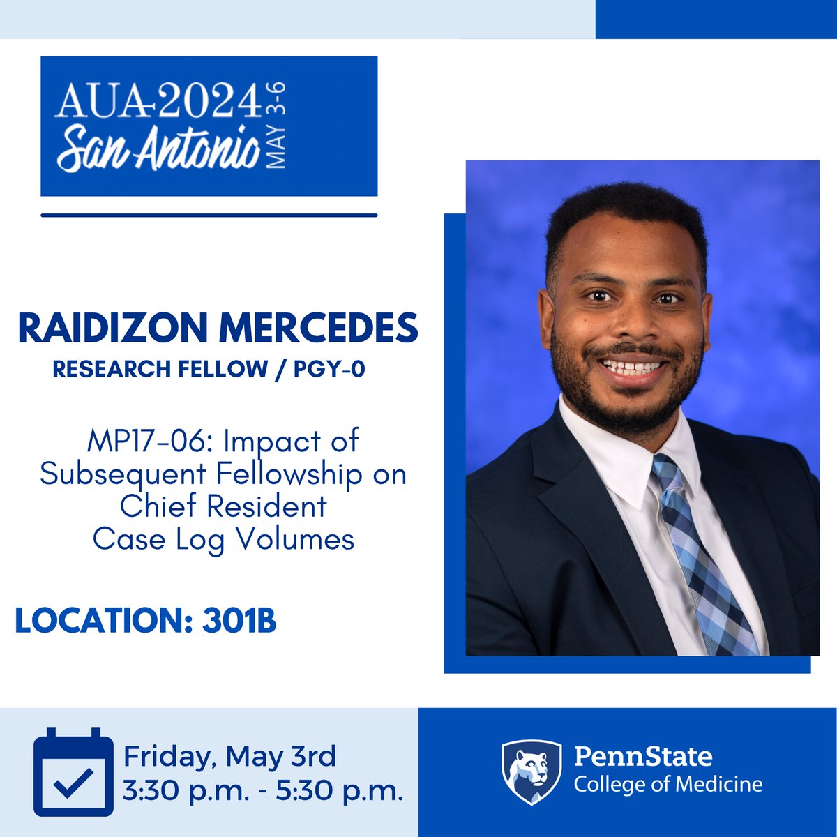 Penn State Urology (@psh_urology) on Twitter photo A SUPER busy day for <a href="/rhmercedes/">Raidizon Mercedes, MD, MS</a>! Check out what great research he has done on chief resident case log volumes and its impact on fellowship. #AUA24 #AUA2024 #UroSoMe #Urology #Research #SanAntonio A SUPER busy day for <a href="/rhmercedes/">Raidizon Mercedes, MD, MS</a>! Check out what great research he has done on chief resident case log volumes and its impact on fellowship. #AUA24 #AUA2024 #UroSoMe #Urology #Research #SanAntonio
