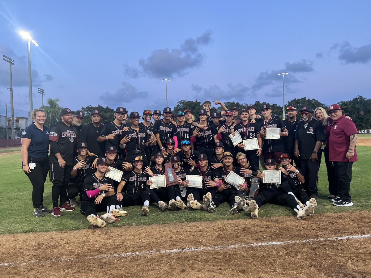 Congrats to the Stoneman Douglas Eagles for winning their 13 th consecutive District title last night. Job not finished. 5-2 winner over Boca Raton hs . Proud of these Men ..