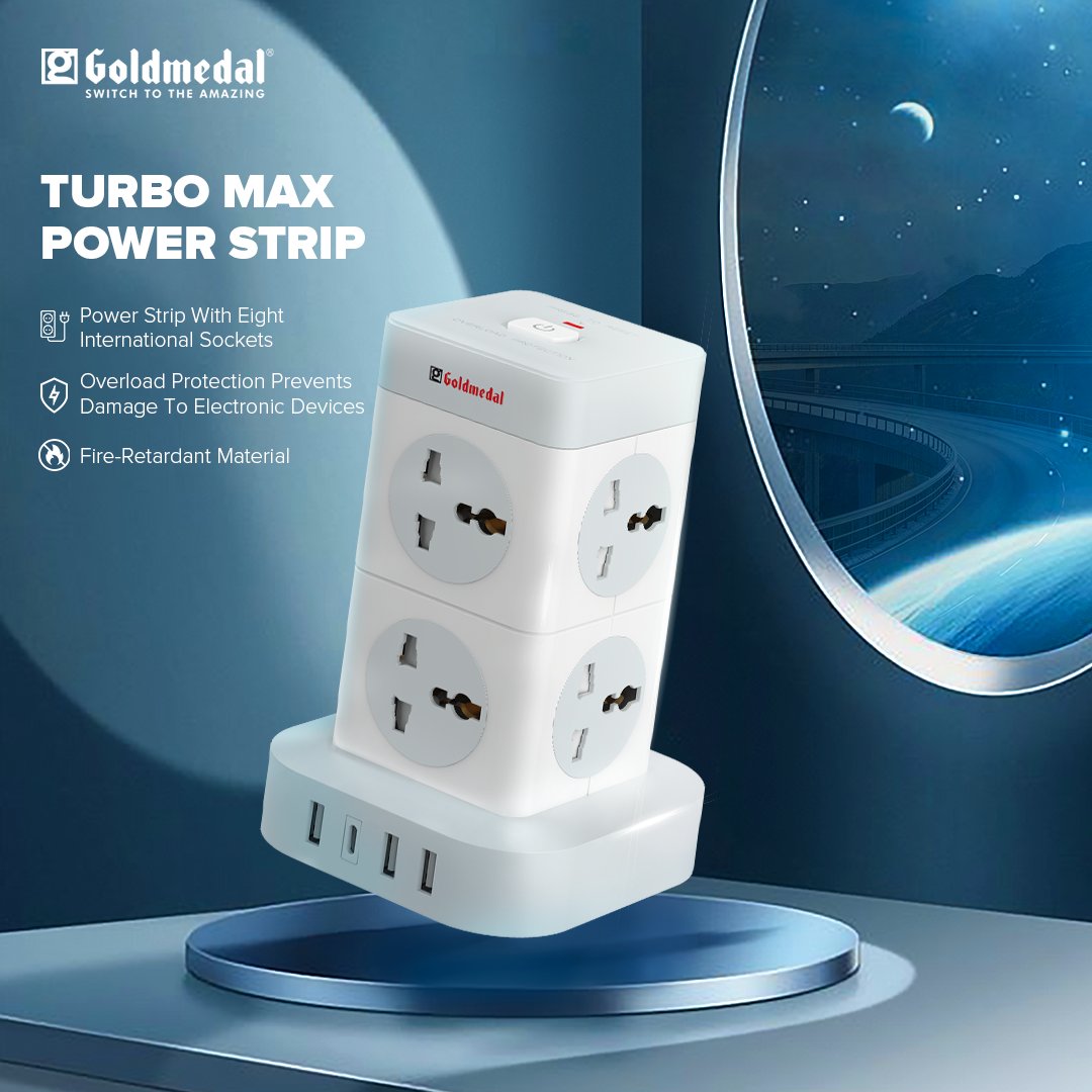 Turbo max takes the load for all your devices so you don’t have to 😉 Keep the josh high always with Turbo Max - a power strip with eight international sockets and overload protection to keep your devices safe and charged up! Goldmedal ke saath #ThandRakhYaar 💆🏼‍♂️ #Goldmedal…