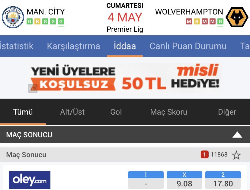 Şu düşük zeka adamların her konuda Galatasaray üzerinden algı yapmaya çalışması, beraber düşük zeka ordusu birleşip topyekün aynı şeyleri sıfır argüman ve araştırma ile yazması kadar komik durum yok.

Galatasaray’a Sivasspor maçında oran vermemiş demekki kesin kazanacakmış.…